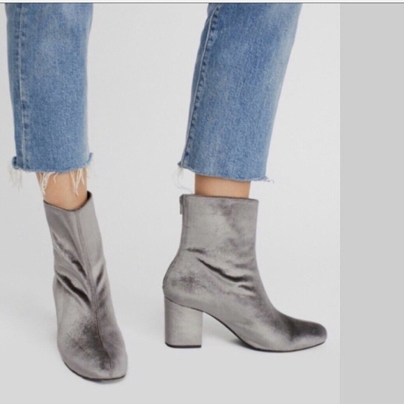 Free People Cecile Gray Velvet Ankle Boots - Picture 1 of 13